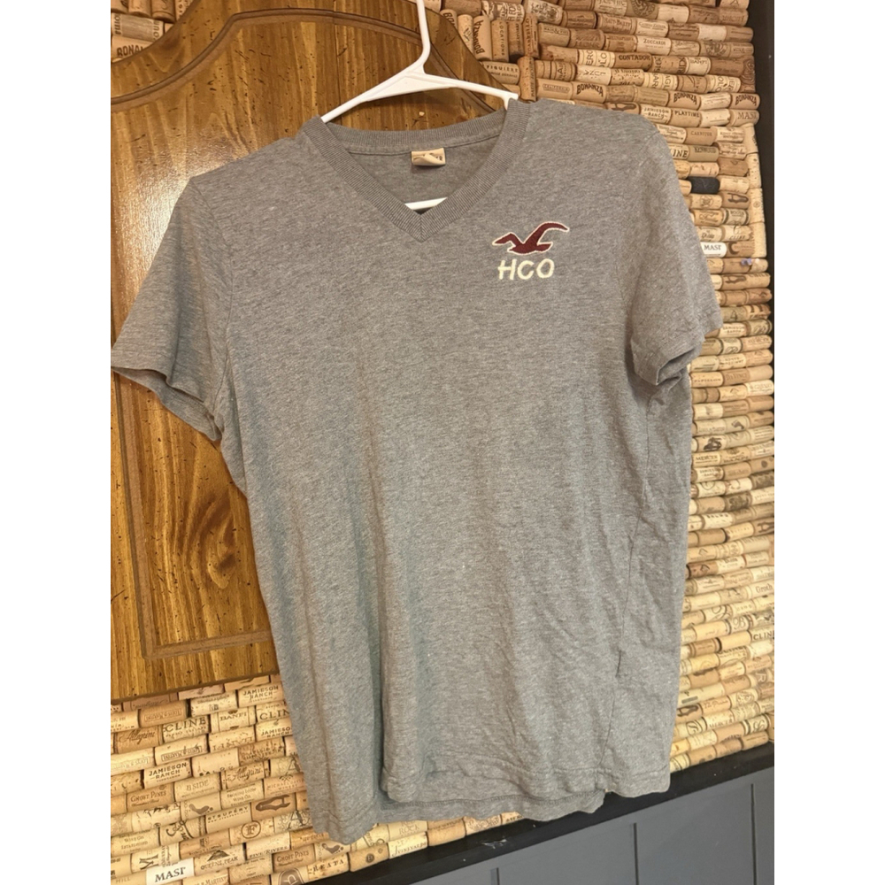 Vintage Y2K Hollister HCO Grey V-neck Short Sleeve Tshirt Size Small